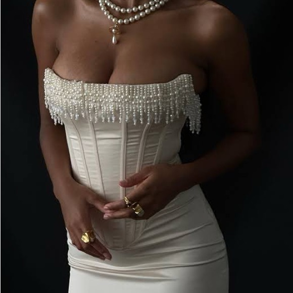House of CB Dresses & Skirts - House of CB ‘Nalita ’ Dainty Ivory Pearl Embellished Corset Dress
